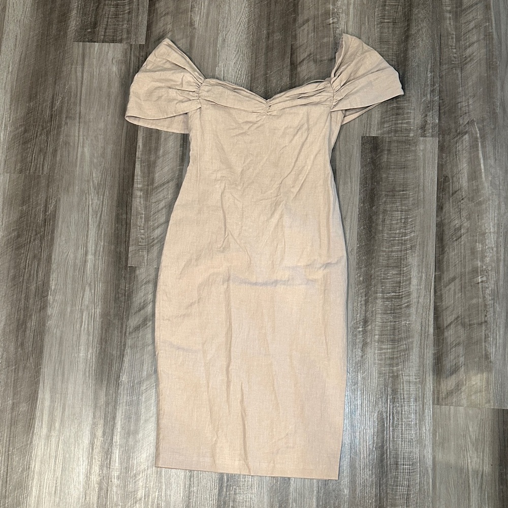 L'Academie Gemma Off-Shoulder Linen Blend Midi Dress - XS